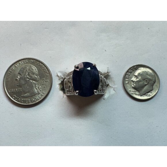 Estate Sterling Silver 925 Ring Size 5 Oval Royal Blue Gemstone 9.7g Statement - Picture 6 of 8